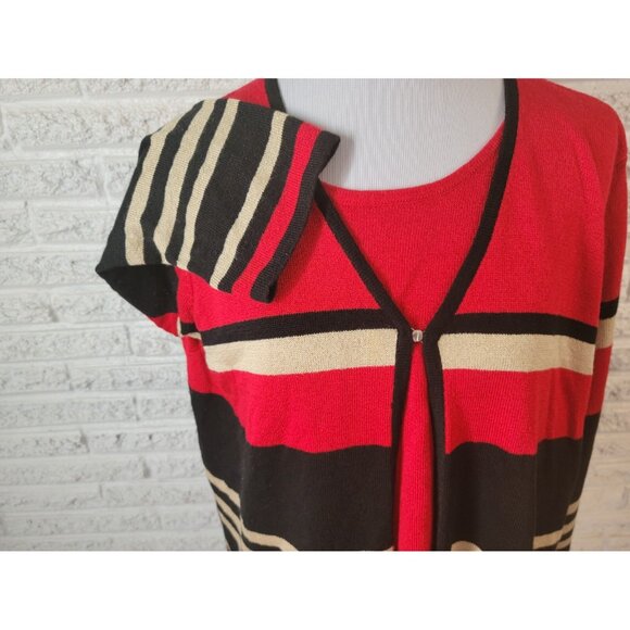 Sag Harbor Women Sweater 2X Plus Long Sleeve Red Stripe Clasp STR117E - Picture 5 of 8